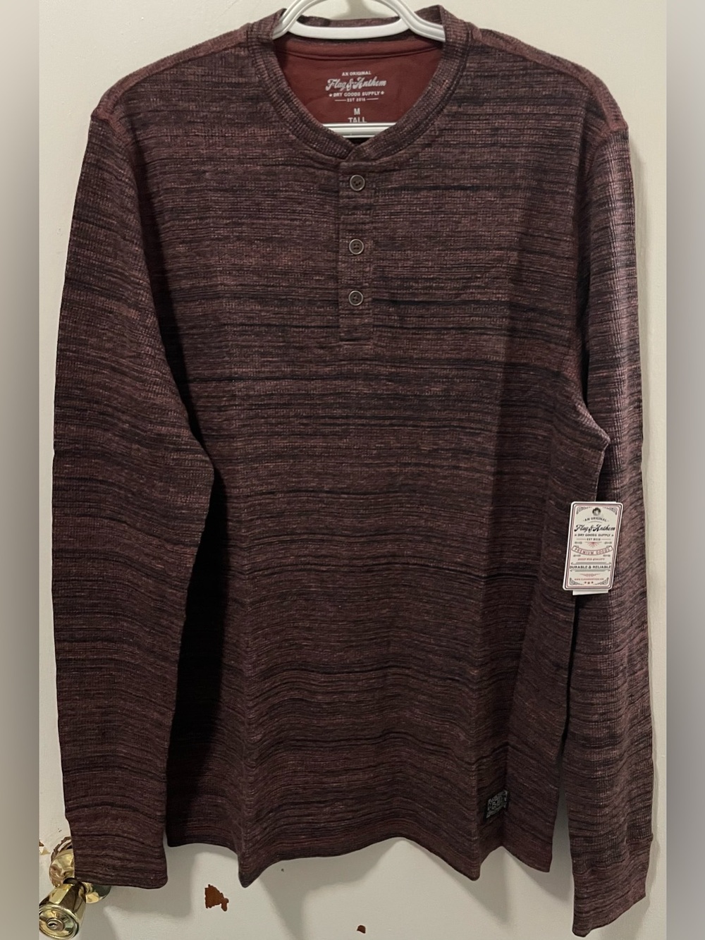 Flag & Anthem Men’s Top Long Sleeves Henley Shirt Maroon Black Size Medium Tall